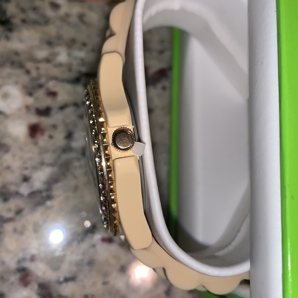 2/$30 JCPenney Nude Gold and Rhinestone Silicone Band Watch - Picture 4 of 5